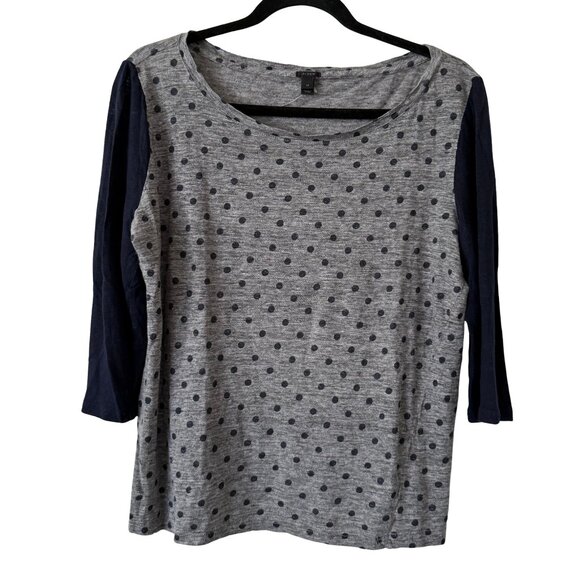 J. Crew Tops - NWOT J Crew 100% Linen Polka Dot 3/4 Sleeve Baseball Tee Shirt Blue/Gray- Medium